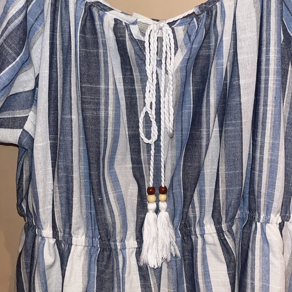 Passport mini puffy sleeve striped dress with tassels ans gathered waist 2X - Picture 3 of 7